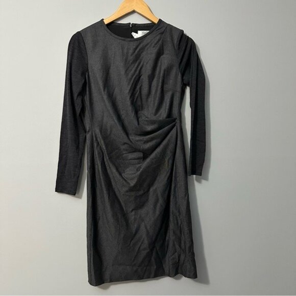 Max Mara Virgin Wool Midi Dress Gray Draped Italy Size 8 Quiet Luxury - Picture 2 of 15
